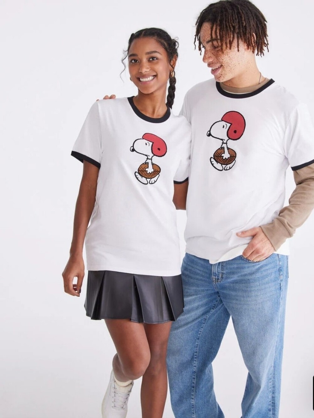 Unisex Aeropostale White Ringer Tee with Red Snoopy Helmet Peanuts